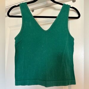 Distressed Dye Green Ribbed Sleeveless Top